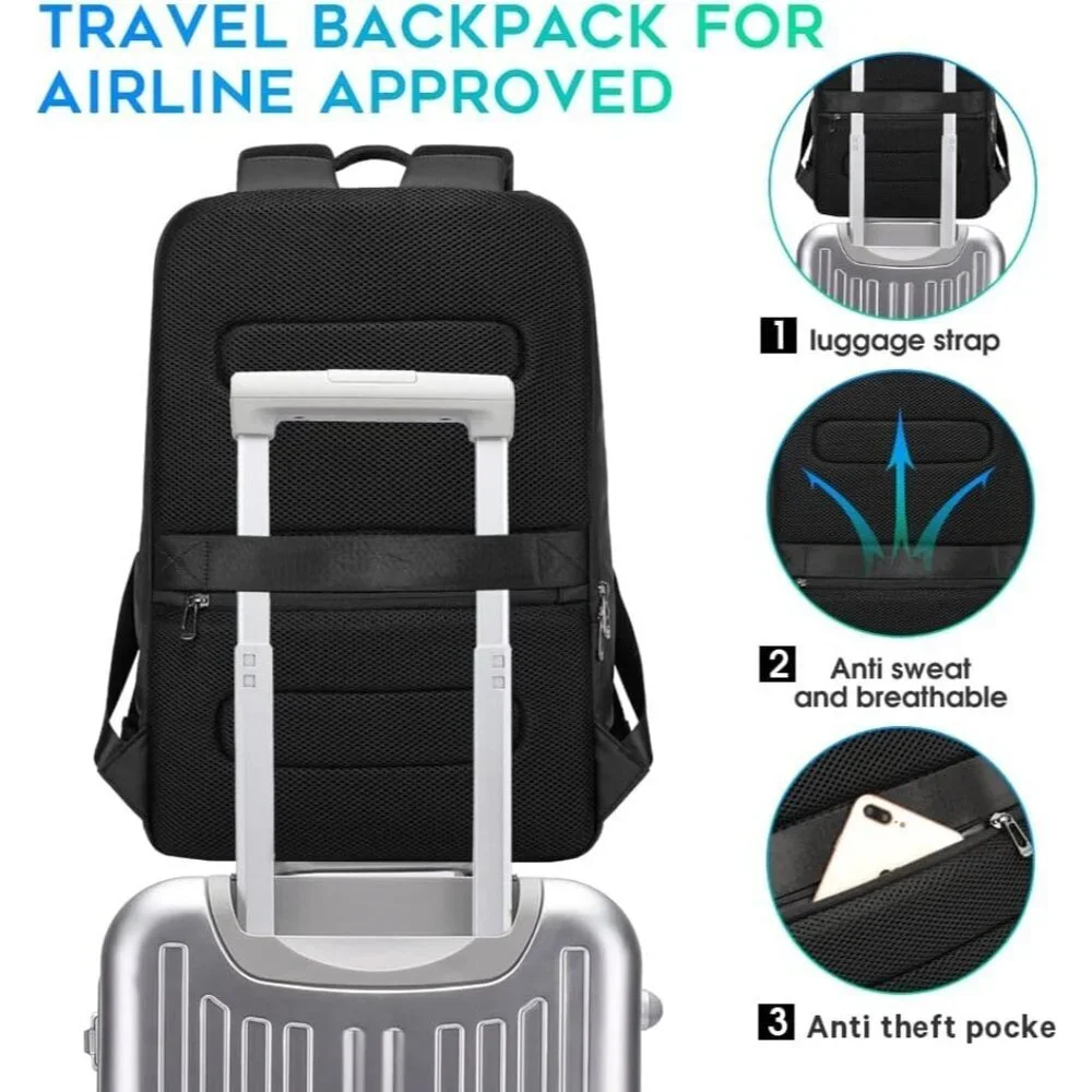 Men's Black(No Charge Port) Business Commute Durable Waterproof Backpack Travel